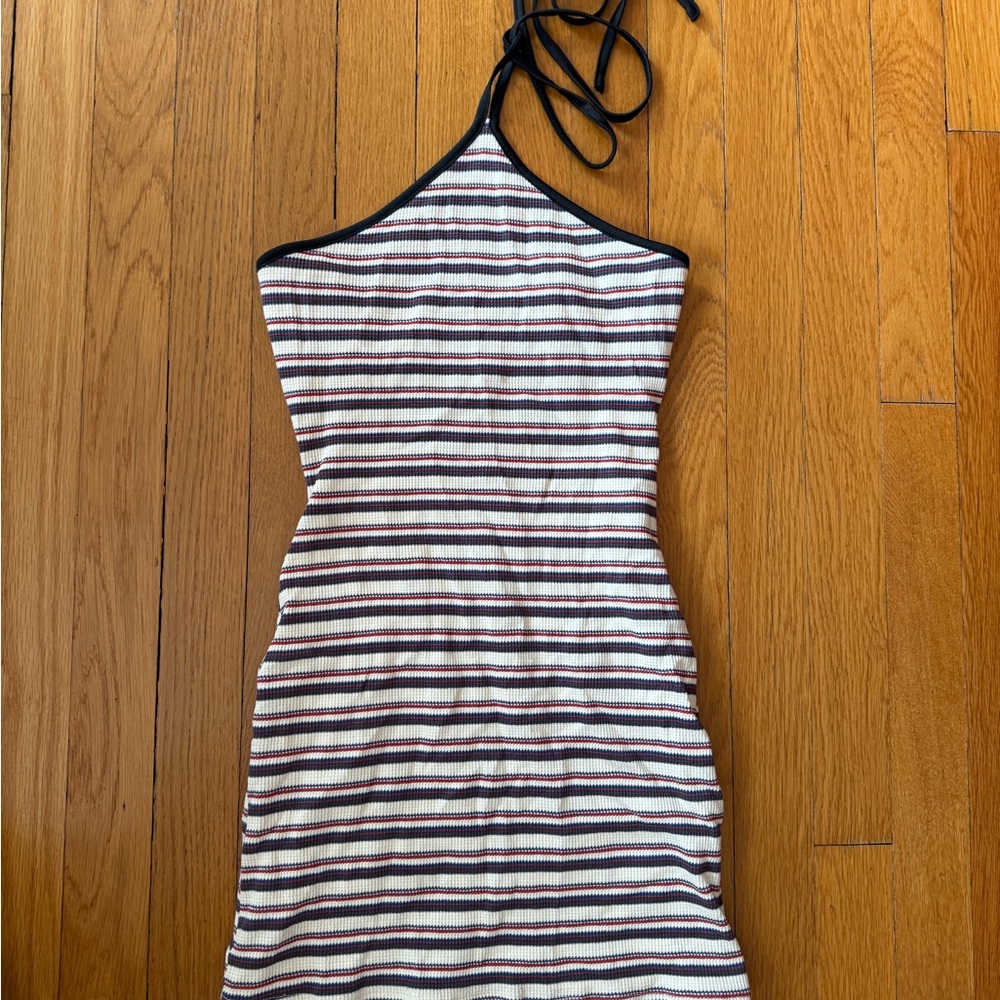 Peppermayo Striped Halter Mini Dress - Black, White, Brown